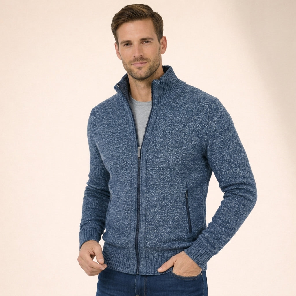 Kacob | Men's Full-Zip Ribbed Knit Sweater