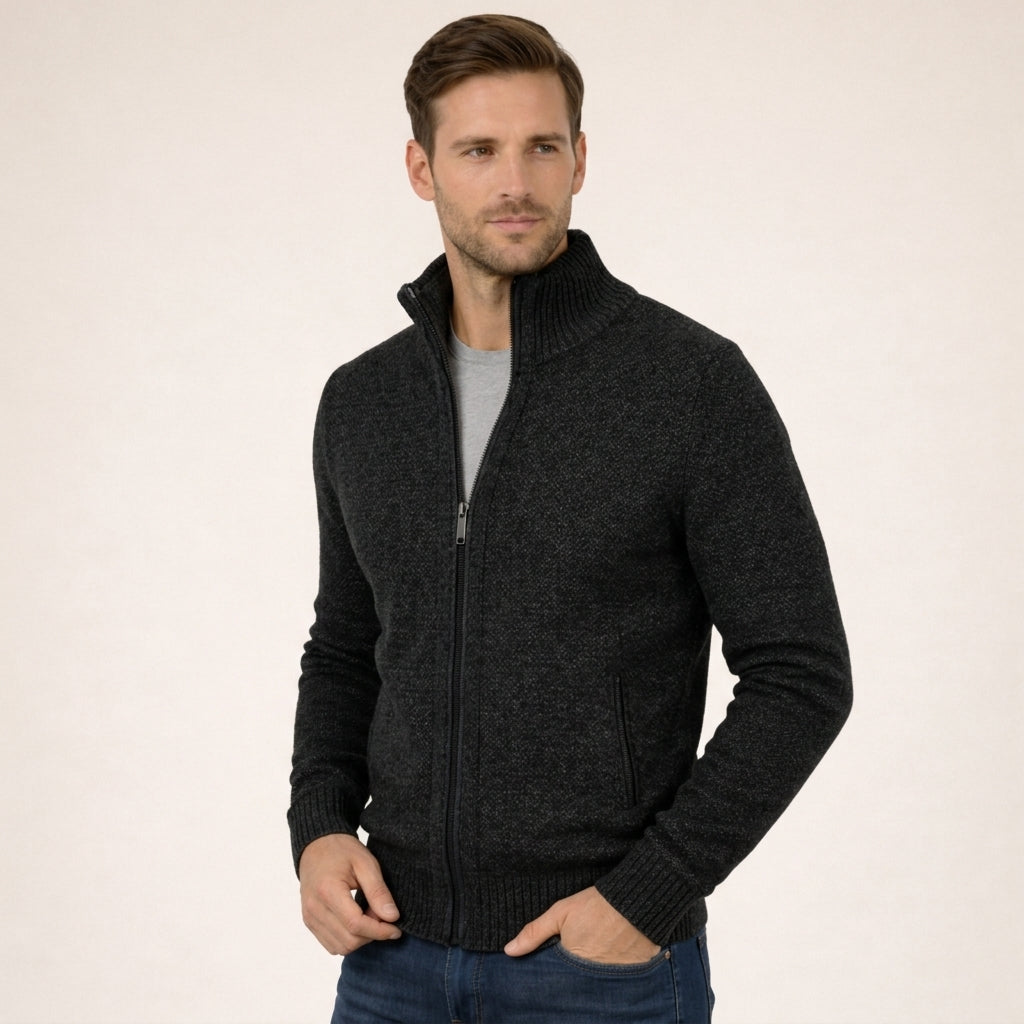 Kacob | Men's Full-Zip Ribbed Knit Sweater