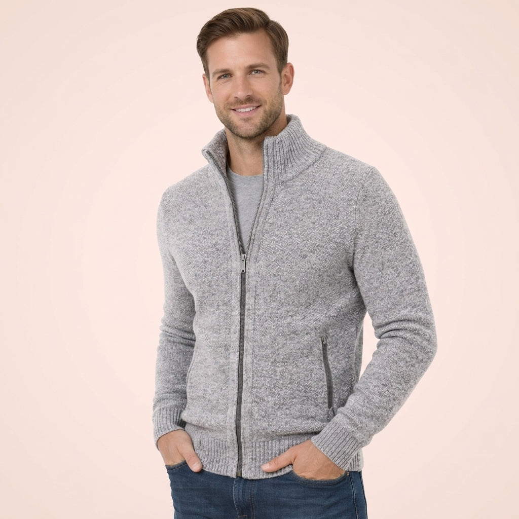Kacob | Men's Full-Zip Ribbed Knit Sweater