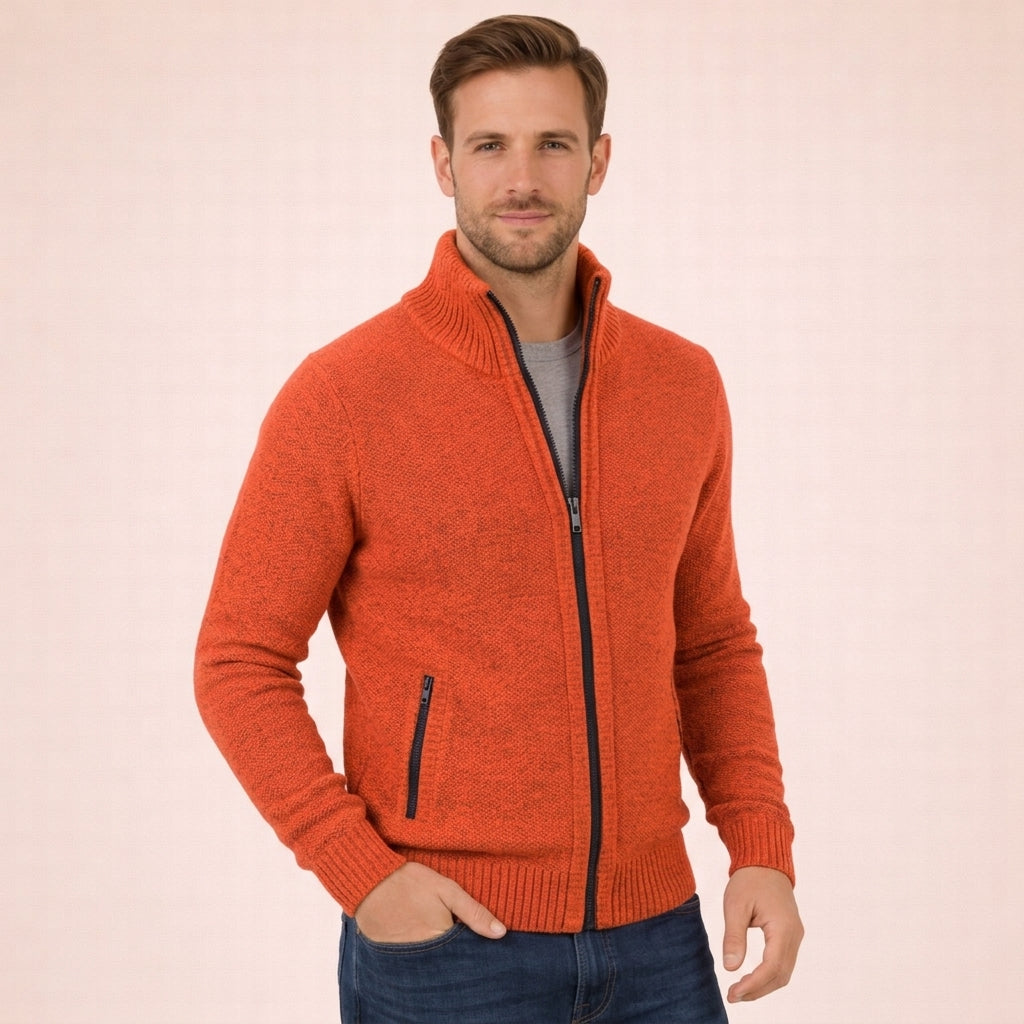 Kacob | Men's Full-Zip Ribbed Knit Sweater