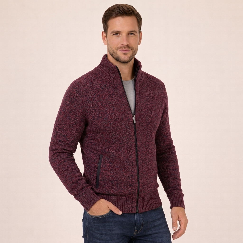 Kacob | Men's Full-Zip Ribbed Knit Sweater