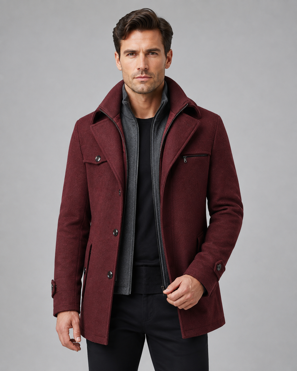 Kacob | Men's Funnel Neck Wool-Blend Coat