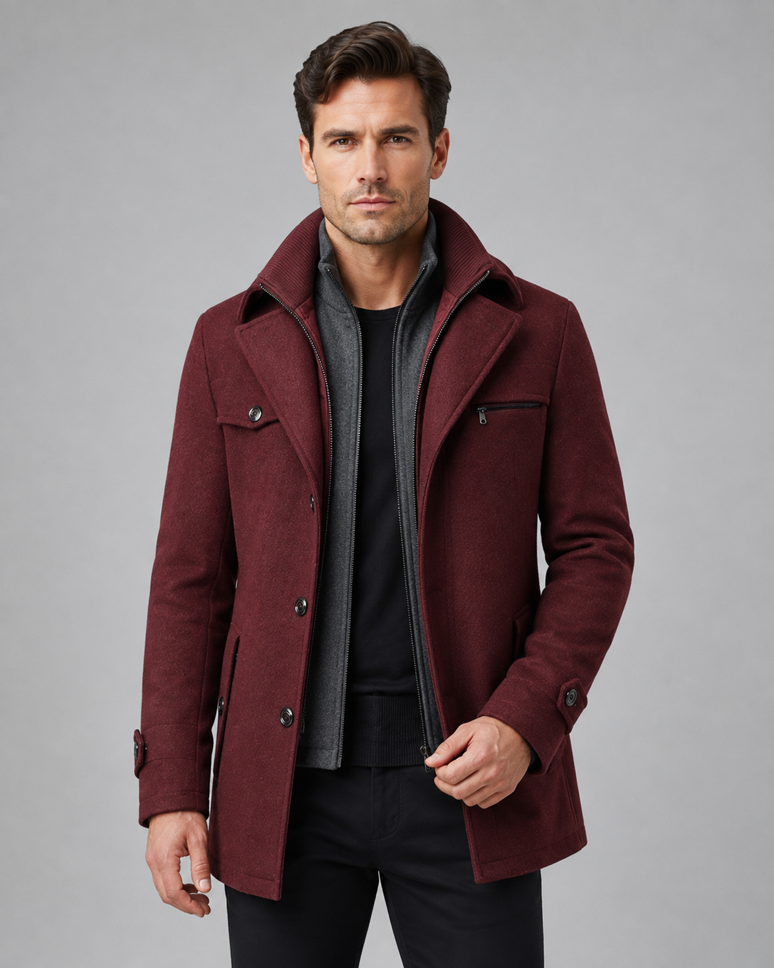 Kacob | Men's Funnel Neck Wool-Blend Coat
