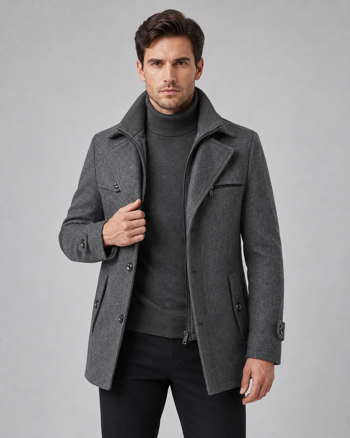 Kacob | Men's Funnel Neck Wool-Blend Coat