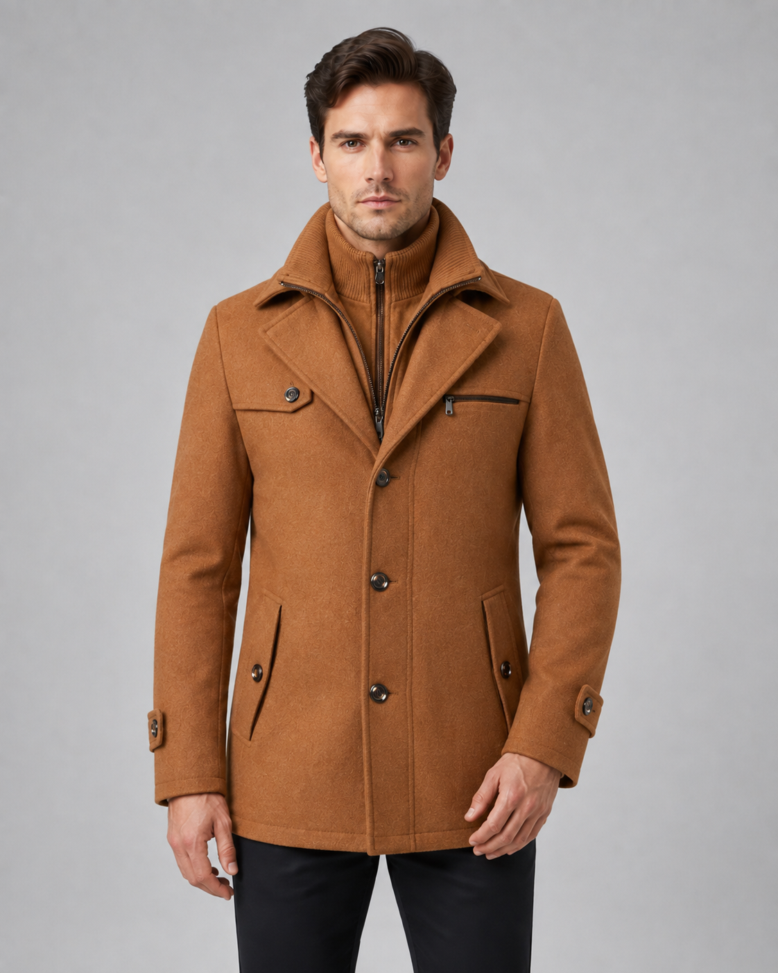 Kacob | Men's Funnel Neck Wool-Blend Coat