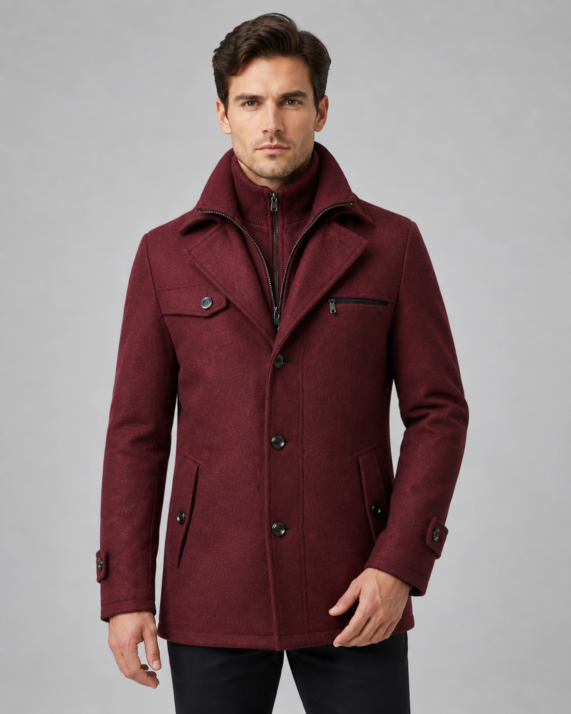 Kacob | Men's Funnel Neck Wool-Blend Coat