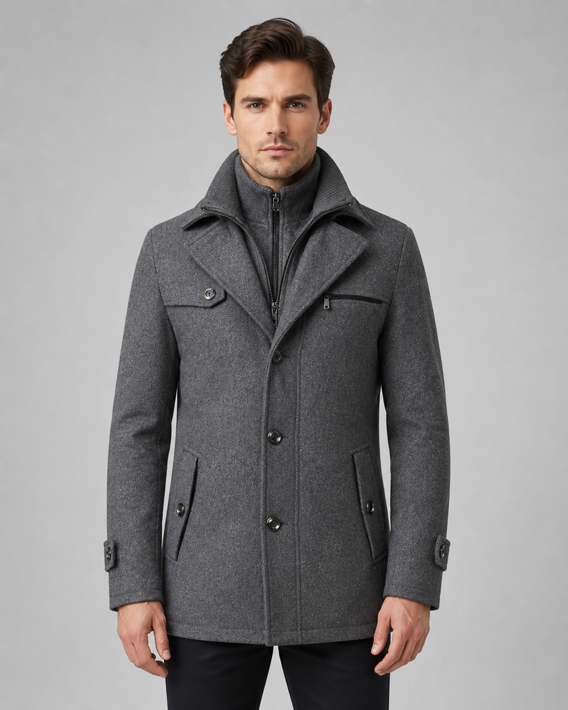 Kacob | Men's Funnel Neck Wool-Blend Coat