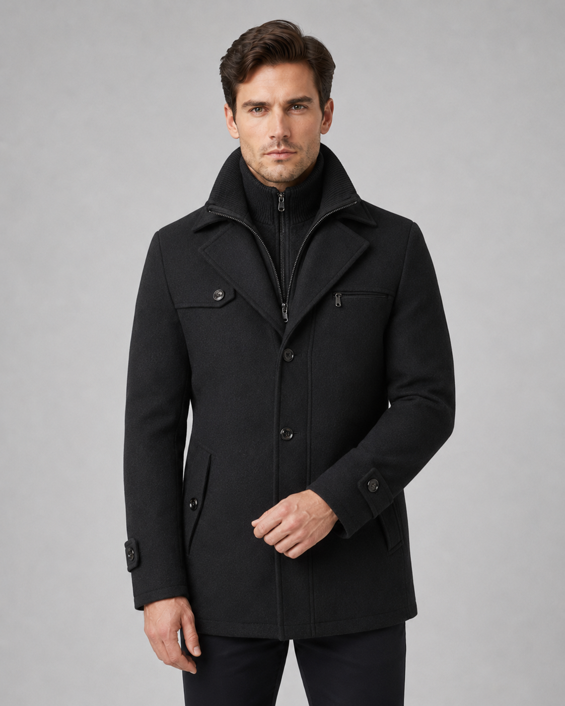 Kacob | Men's Funnel Neck Wool-Blend Coat