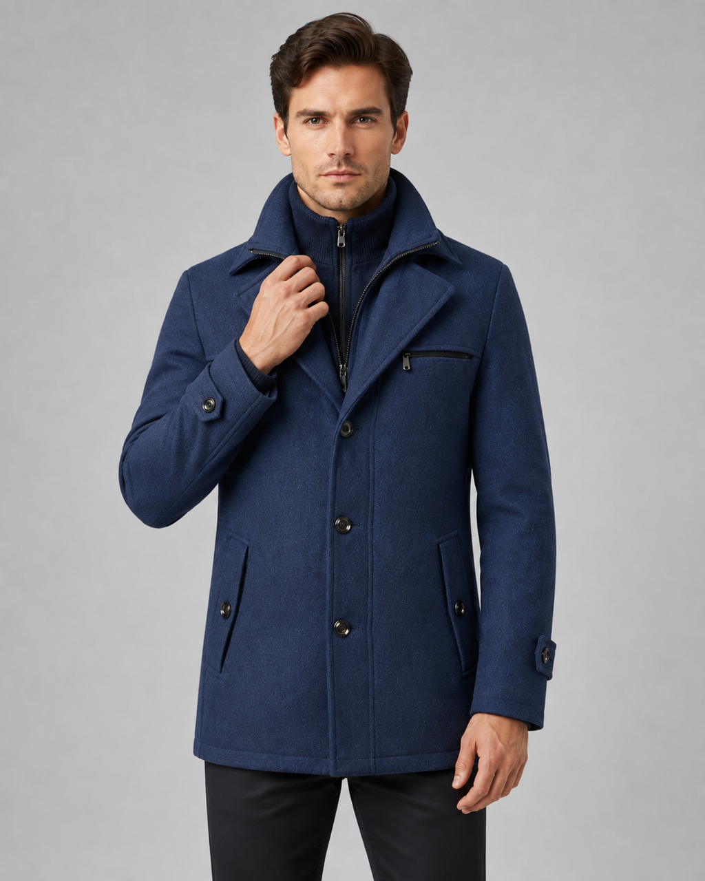 Kacob | Men's Funnel Neck Wool-Blend Coat