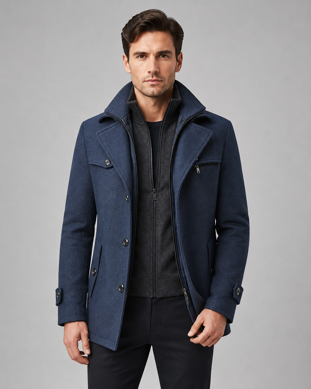 Kacob | Men's Funnel Neck Wool-Blend Coat