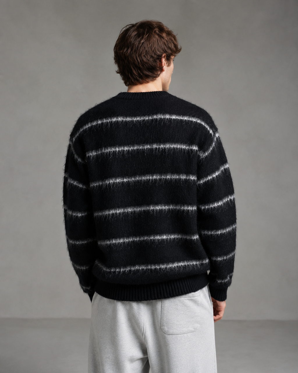 Kacob | Men's Fuzzy Striped Boxy Relaxed Knit Jumper