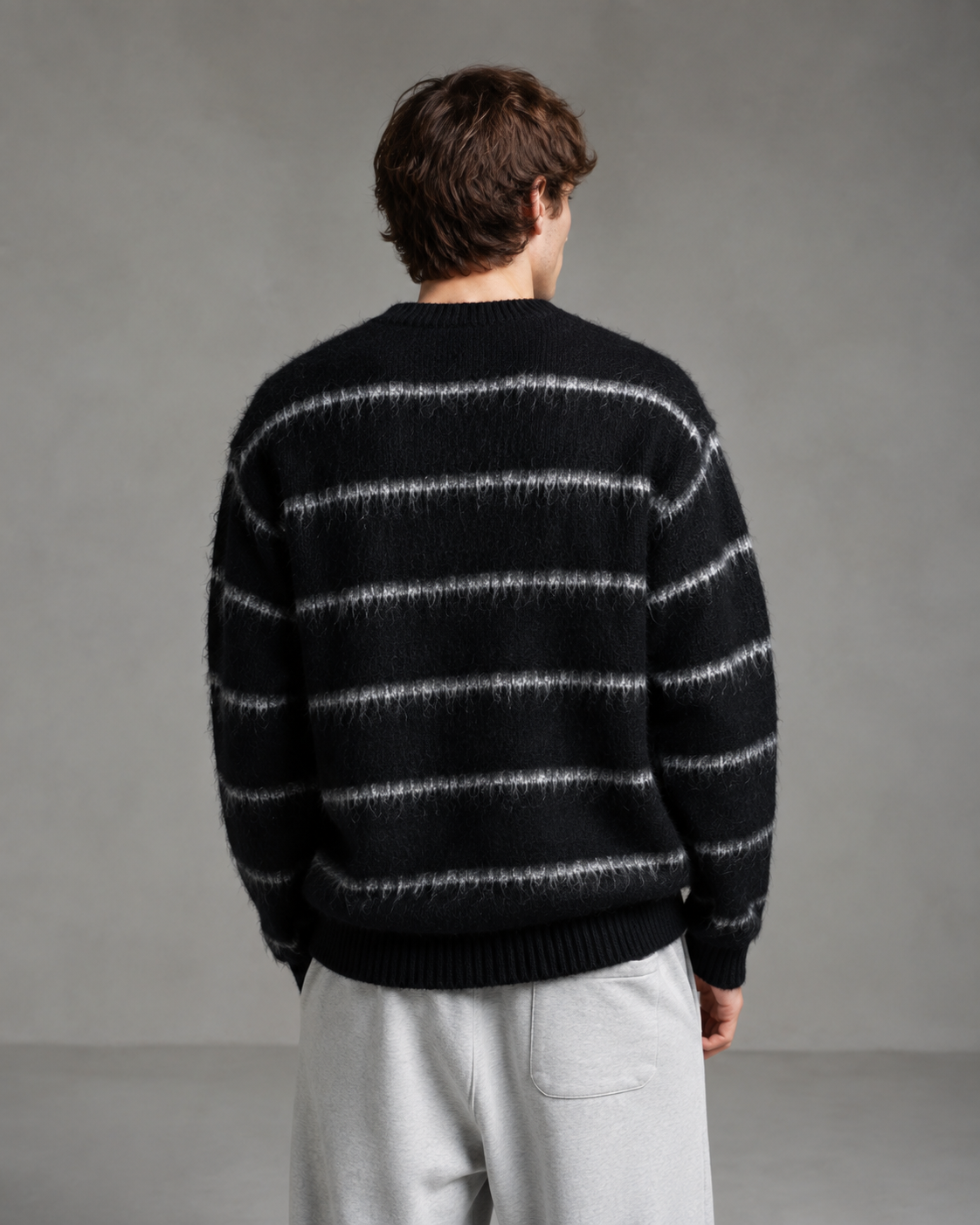 Kacob | Men's Fuzzy Striped Boxy Relaxed Knit Jumper