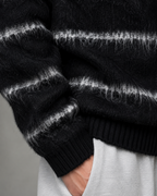 Kacob | Men's Fuzzy Striped Boxy Relaxed Knit Jumper
