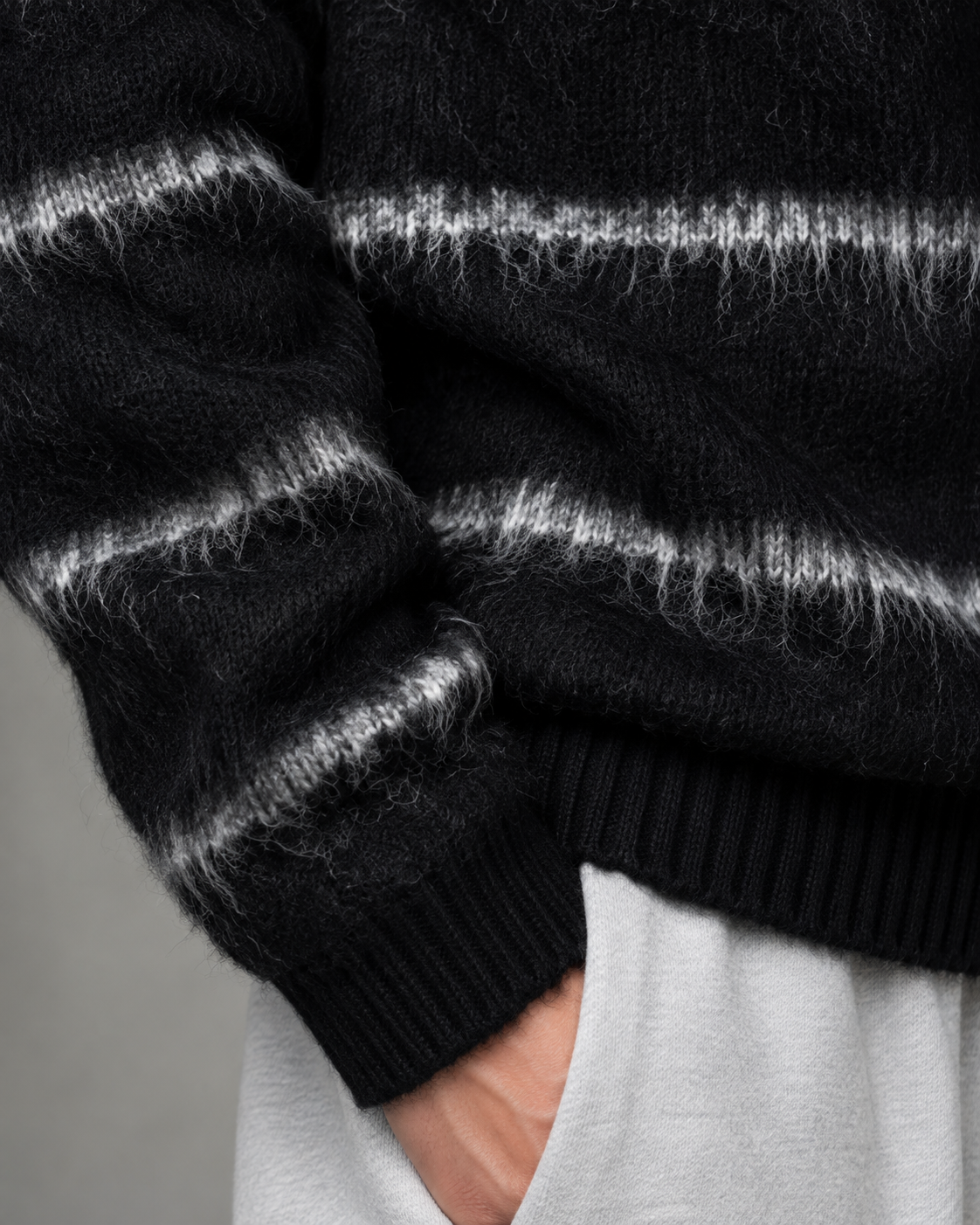 Kacob | Men's Fuzzy Striped Boxy Relaxed Knit Jumper