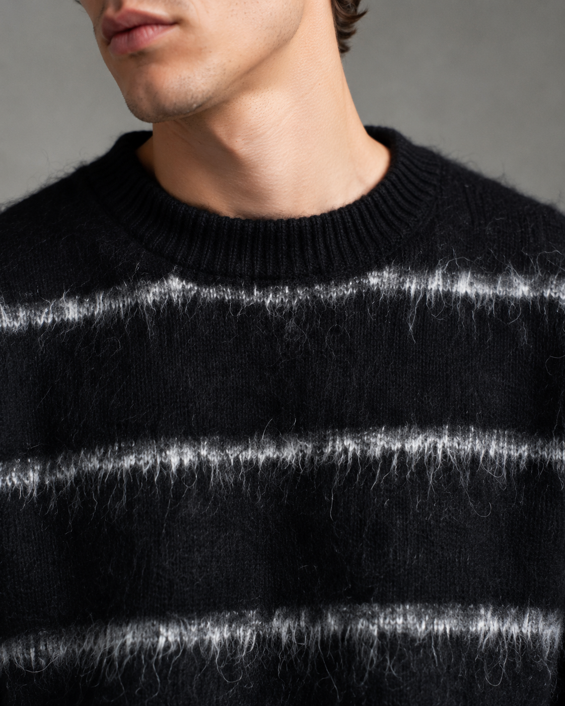 Kacob | Men's Fuzzy Striped Boxy Relaxed Knit Jumper
