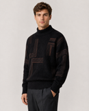 Kacob | Men's Geometric Funnel Neck Relaxed Knit Jumper