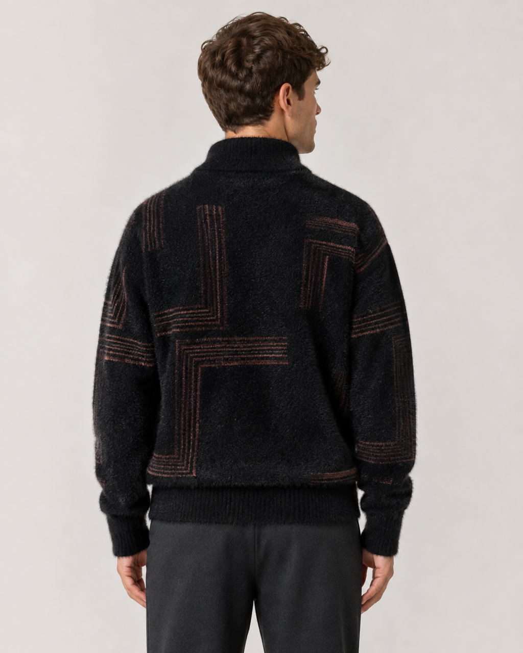 Kacob | Men's Geometric Funnel Neck Relaxed Knit Jumper