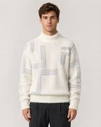 Kacob | Men's Geometric Funnel Neck Relaxed Knit Jumper