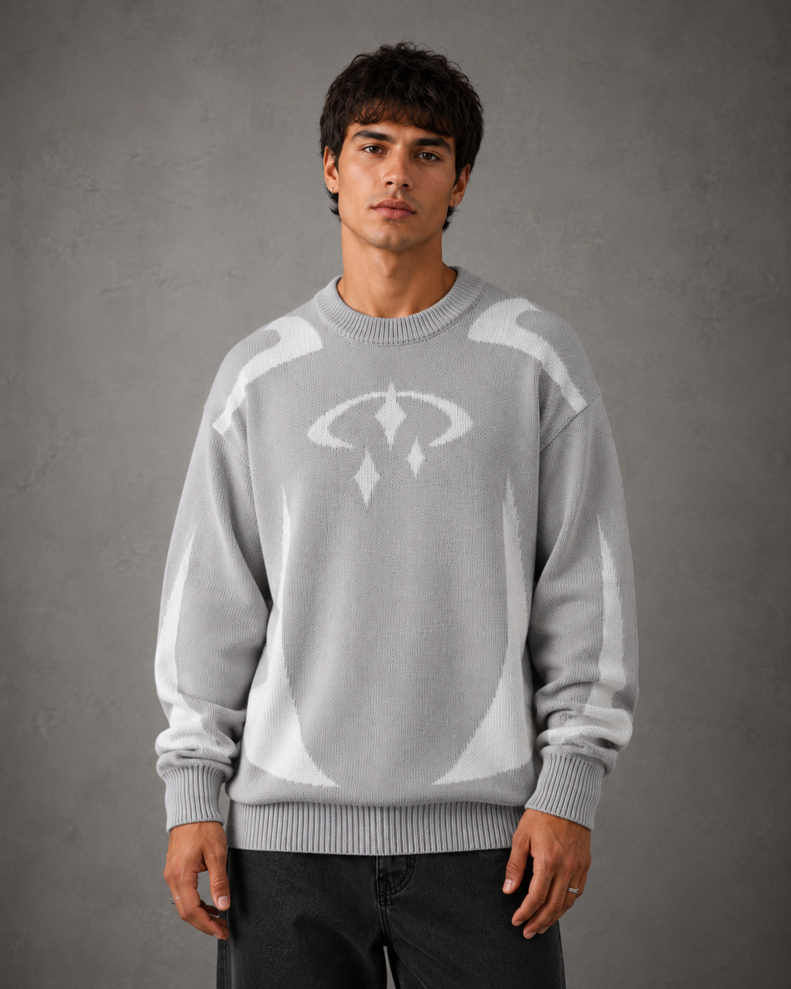 Kacob | Men's Graphic Crew Neck Relaxed Knit Jumper