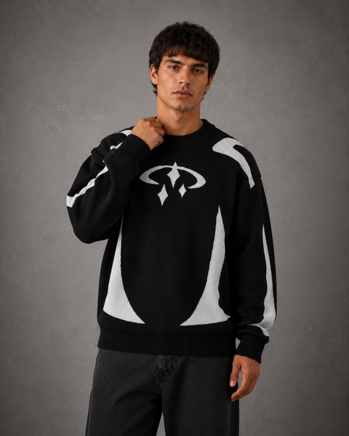 Kacob | Men's Graphic Crew Neck Relaxed Knit Jumper