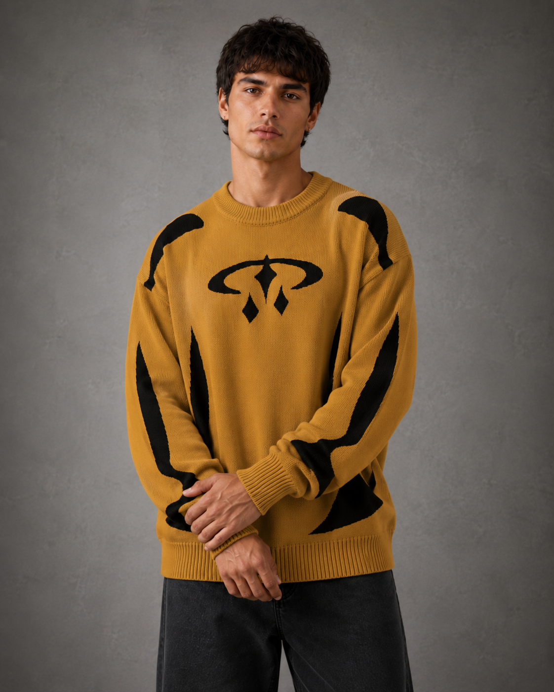 Kacob | Men's Graphic Crew Neck Relaxed Knit Jumper