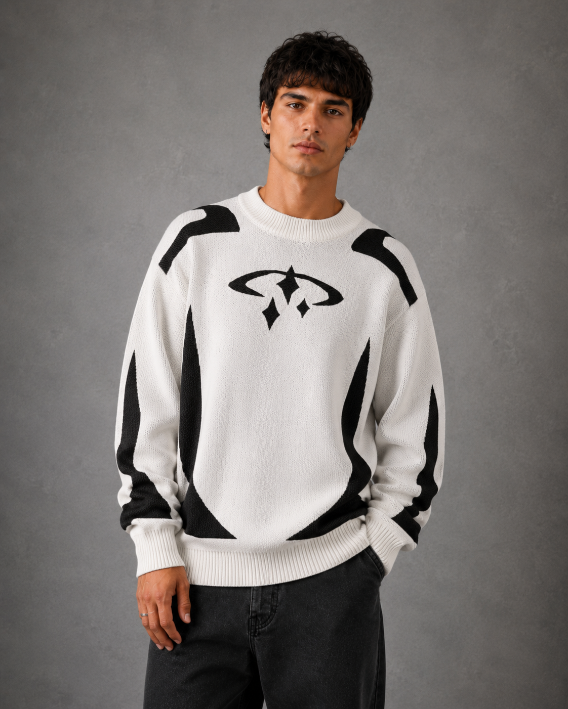 Kacob | Men's Graphic Crew Neck Relaxed Knit Jumper