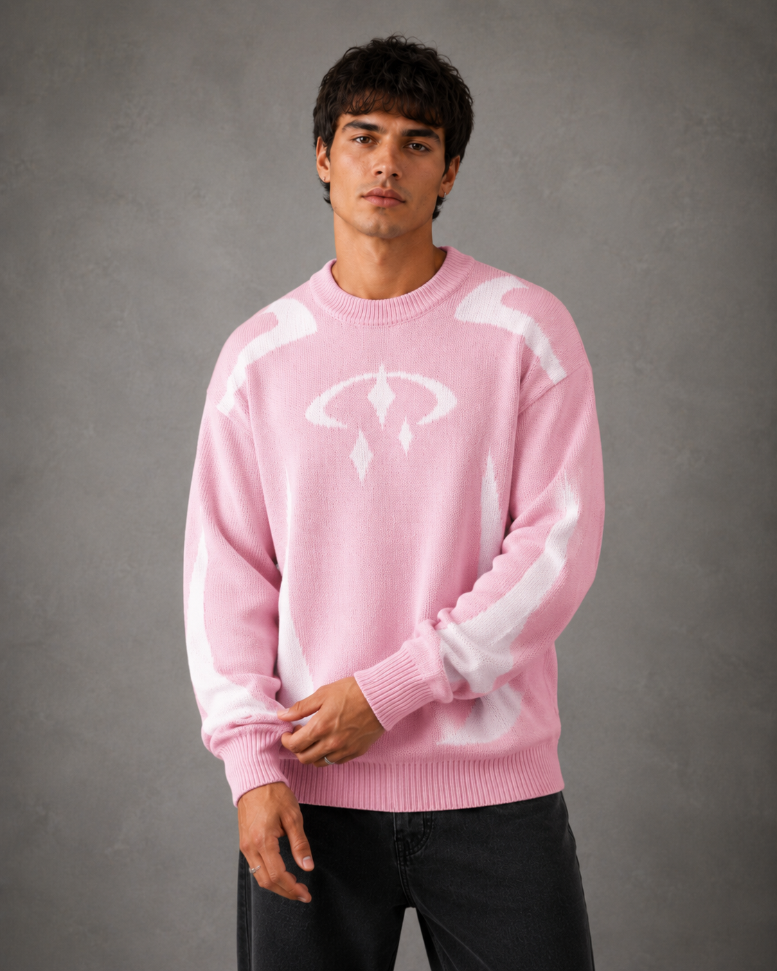 Kacob | Men's Graphic Crew Neck Relaxed Knit Jumper