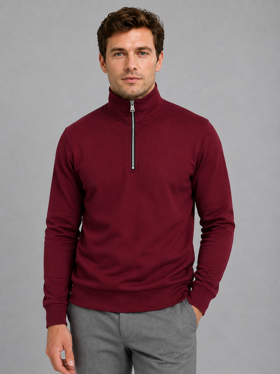 Kacob | Men's Half-Zip High Neck Sweatshirt
