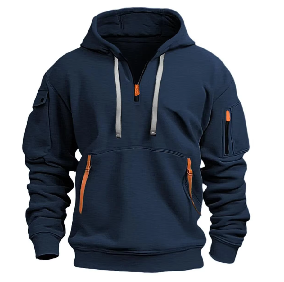 Men's Half-Zip Hoodie with Zip Pockets and Sleeve Pocket