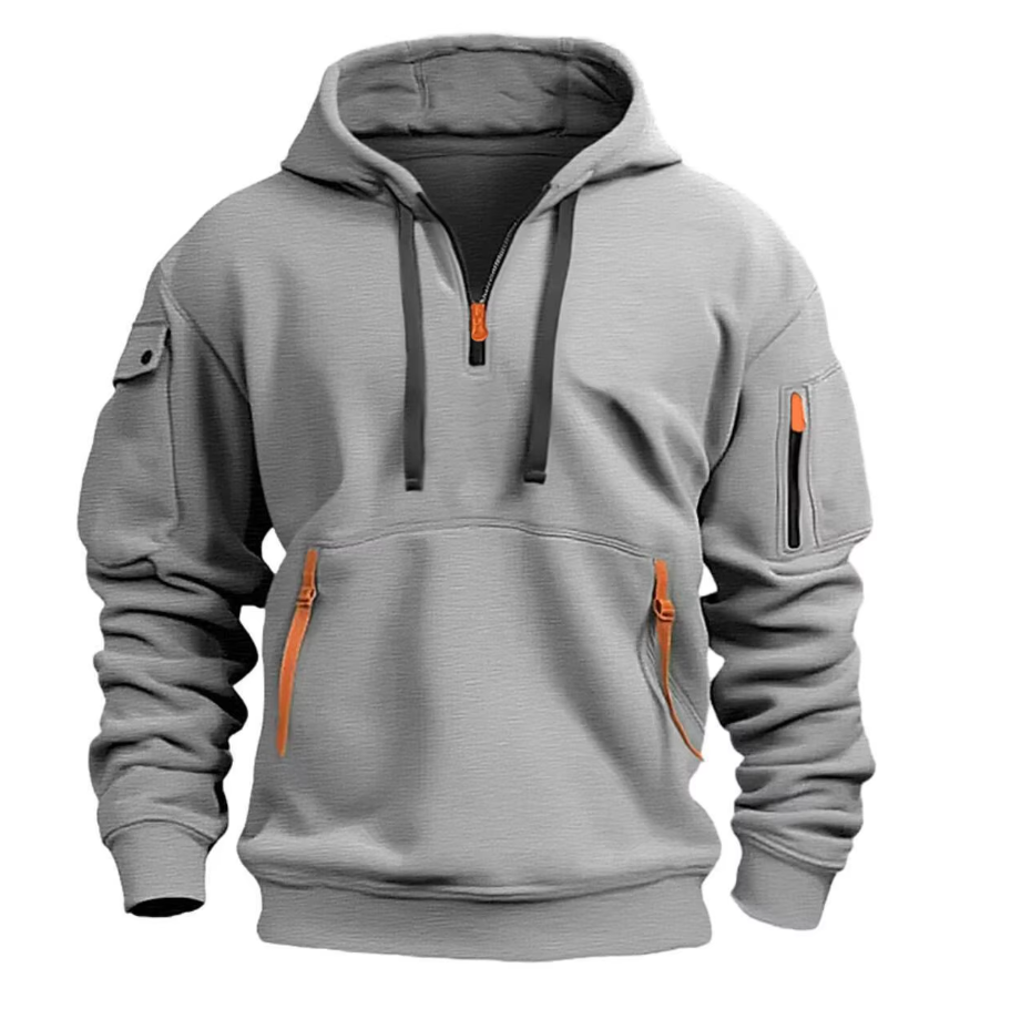 Men's Half-Zip Hoodie with Zip Pockets and Sleeve Pocket