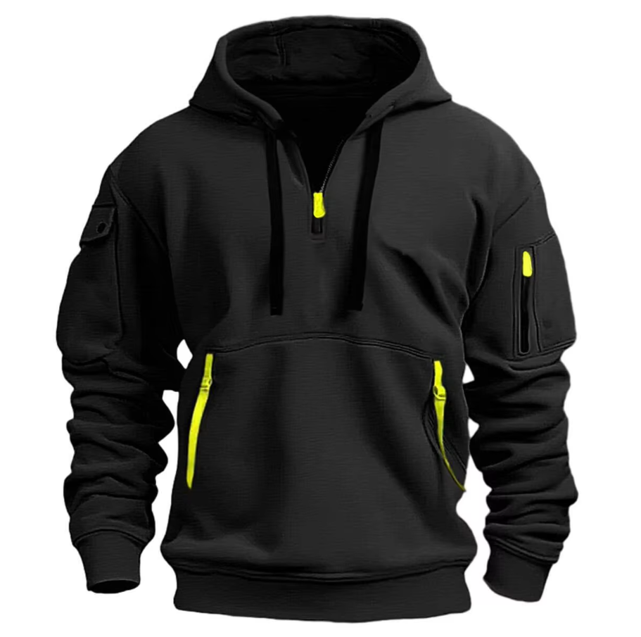 Men's Half-Zip Hoodie with Zip Pockets and Sleeve Pocket