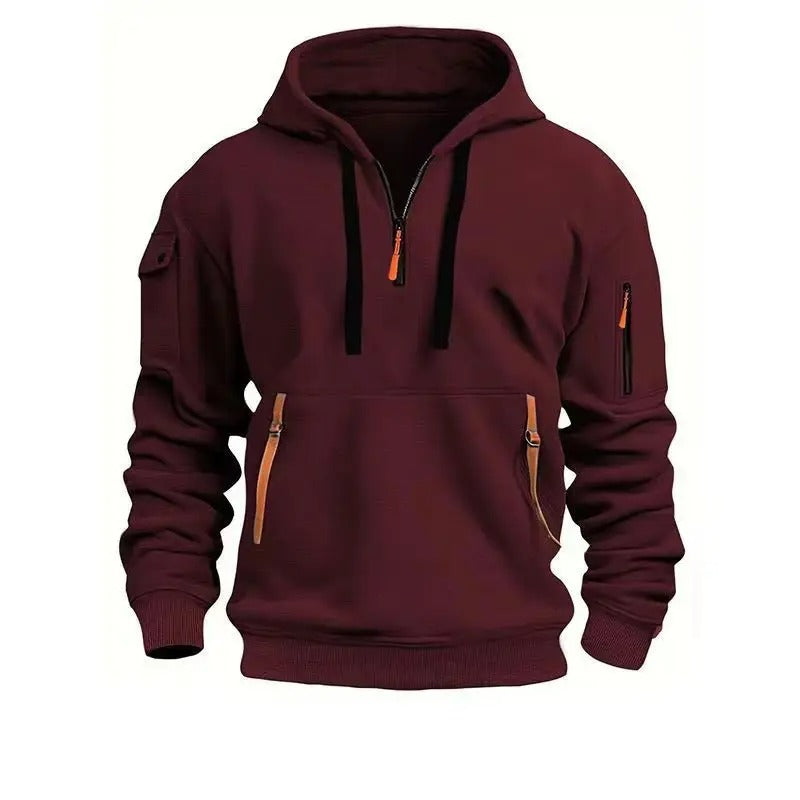Men's Half-Zip Hoodie with Zip Pockets and Sleeve Pocket