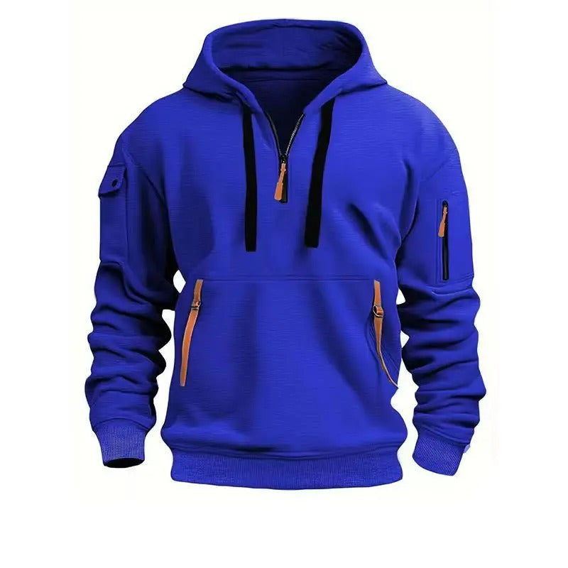 Men's Half-Zip Hoodie with Zip Pockets and Sleeve Pocket