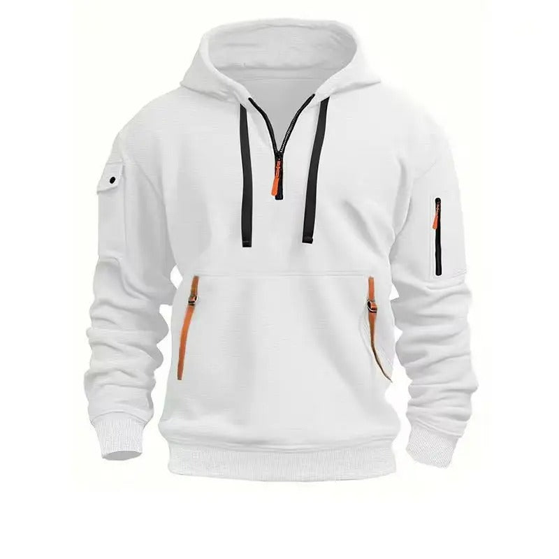 Men's Half-Zip Hoodie with Zip Pockets and Sleeve Pocket
