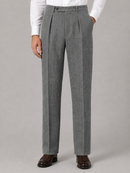 Kacob | Men's Herringbone Pleated Straight Leg Trousers