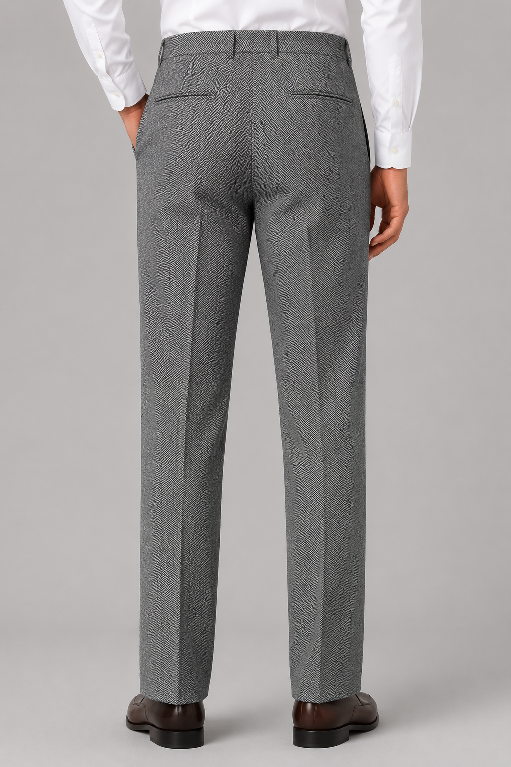 Kacob | Men's Herringbone Pleated Straight Leg Trousers
