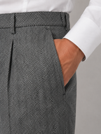 Kacob | Men's Herringbone Pleated Straight Leg Trousers