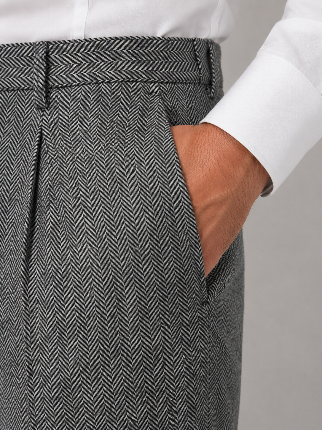 Kacob | Men's Herringbone Pleated Straight Leg Trousers