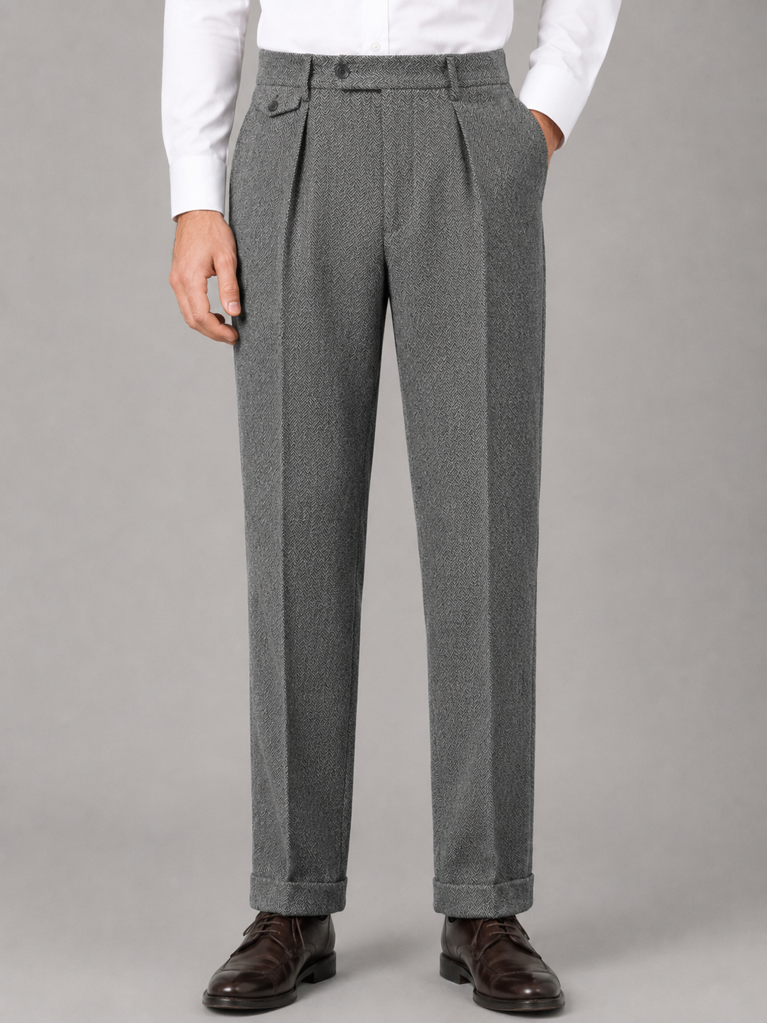 Kacob | Men's Herringbone Smart Tailored Trousers