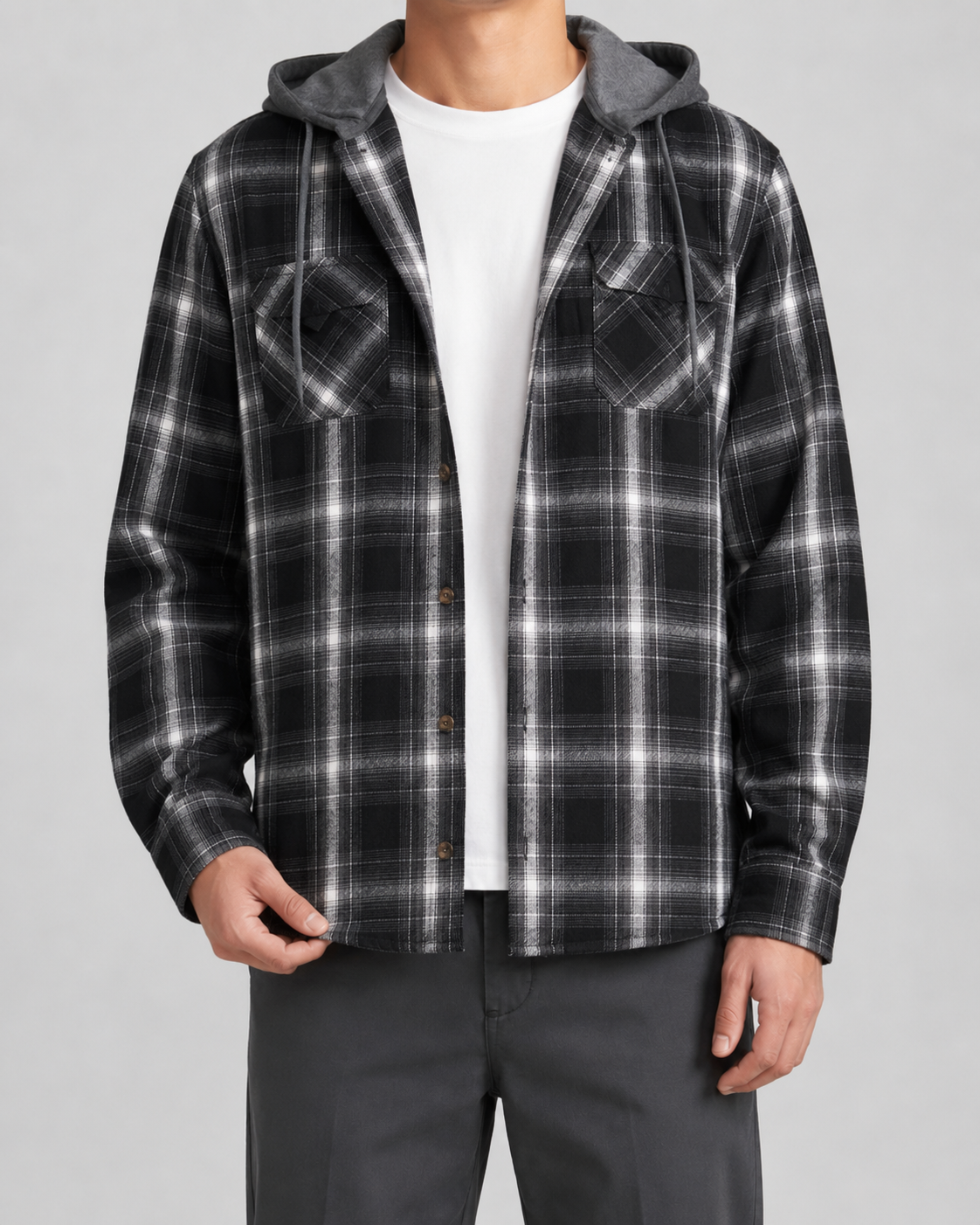 Kacob | Men's Hooded Check Overshirt