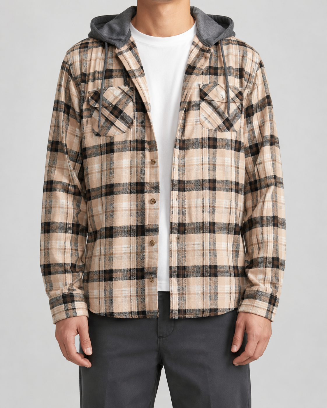 Kacob | Men's Hooded Check Overshirt