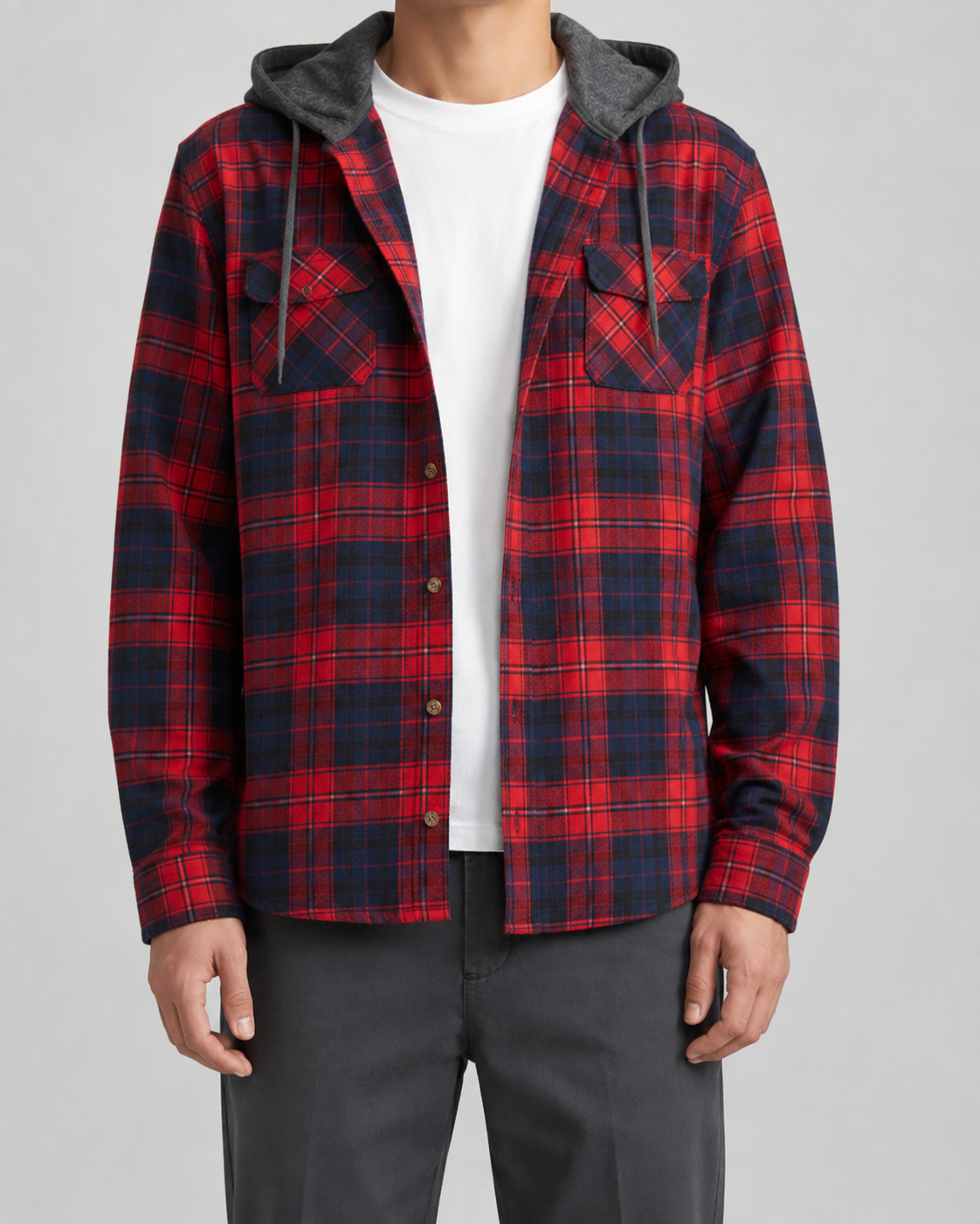 Kacob | Men's Hooded Check Overshirt