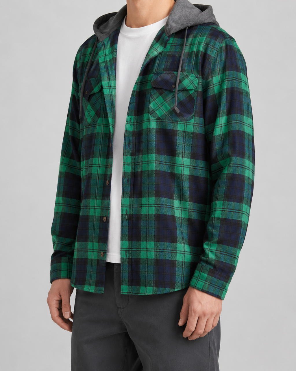 Kacob | Men's Hooded Check Overshirt