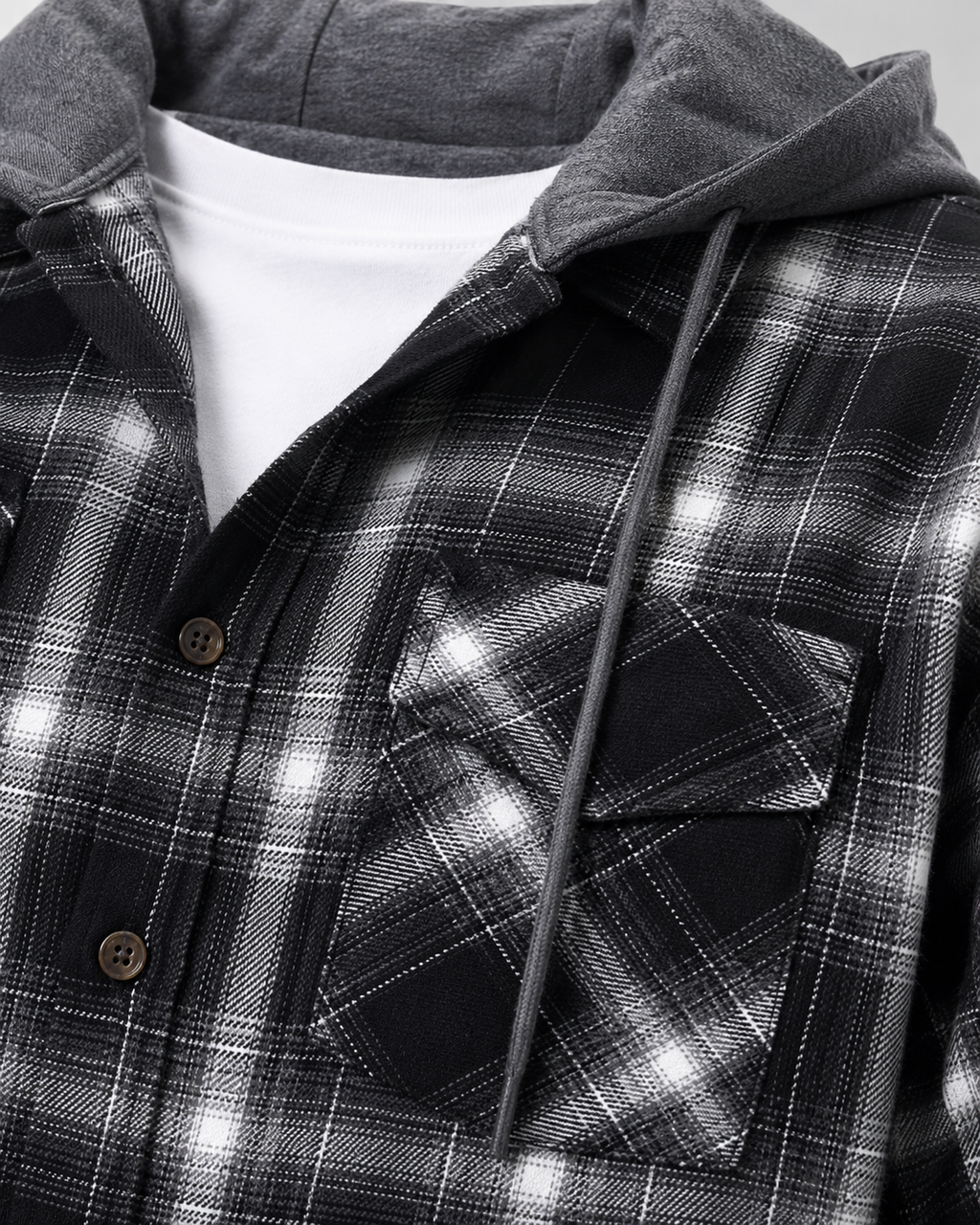 Kacob | Men's Hooded Check Overshirt