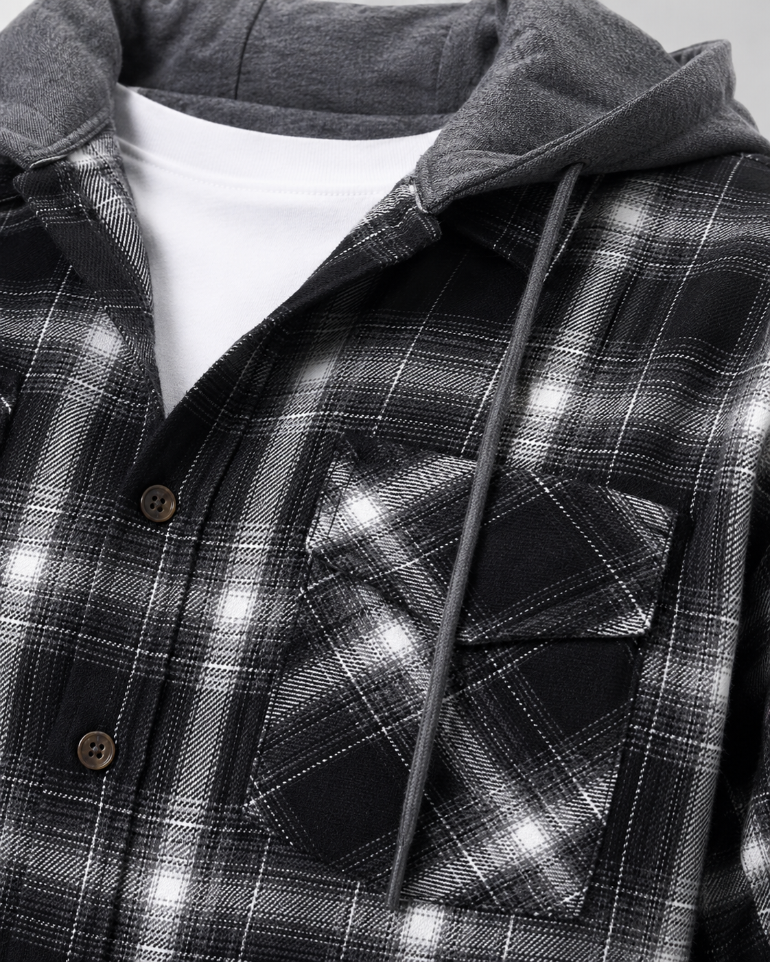 Kacob | Men's Hooded Check Overshirt