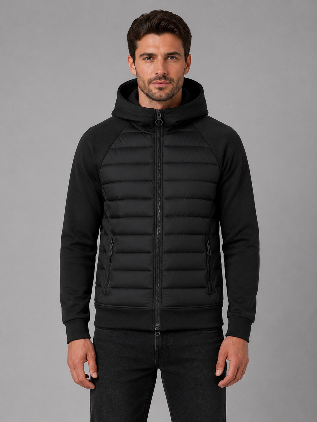 Kacob | Men's Hooded Quilted Zip-Through Jacket