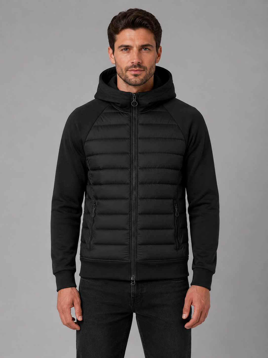 Kacob | Men's Hooded Quilted Zip-Through Jacket