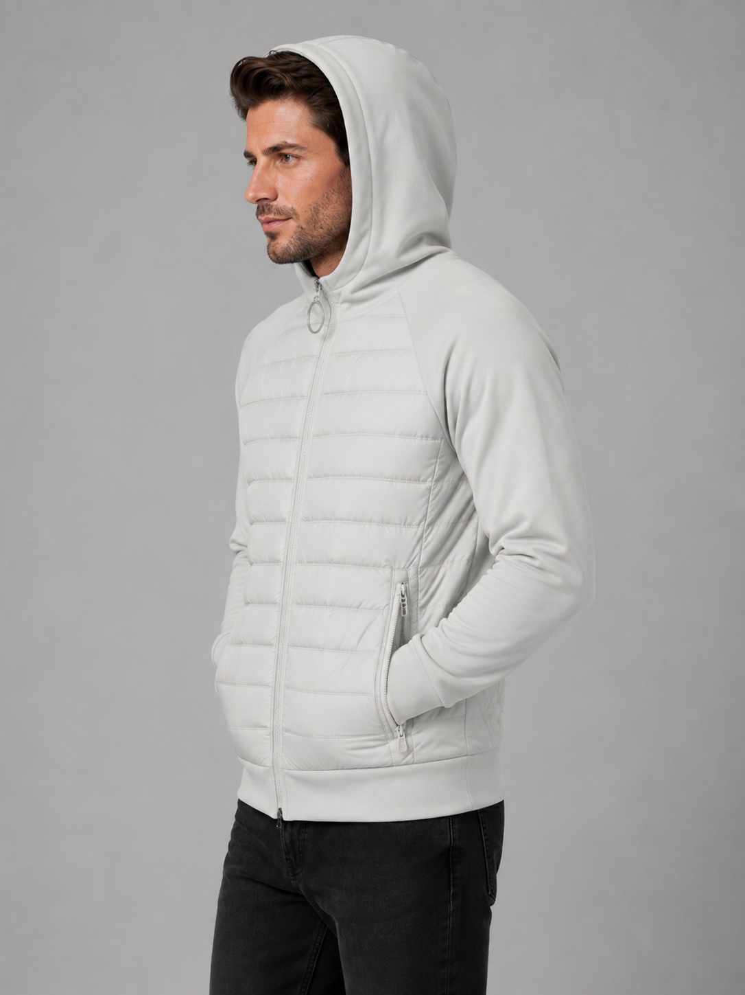 Kacob | Men's Hooded Quilted Zip-Through Jacket