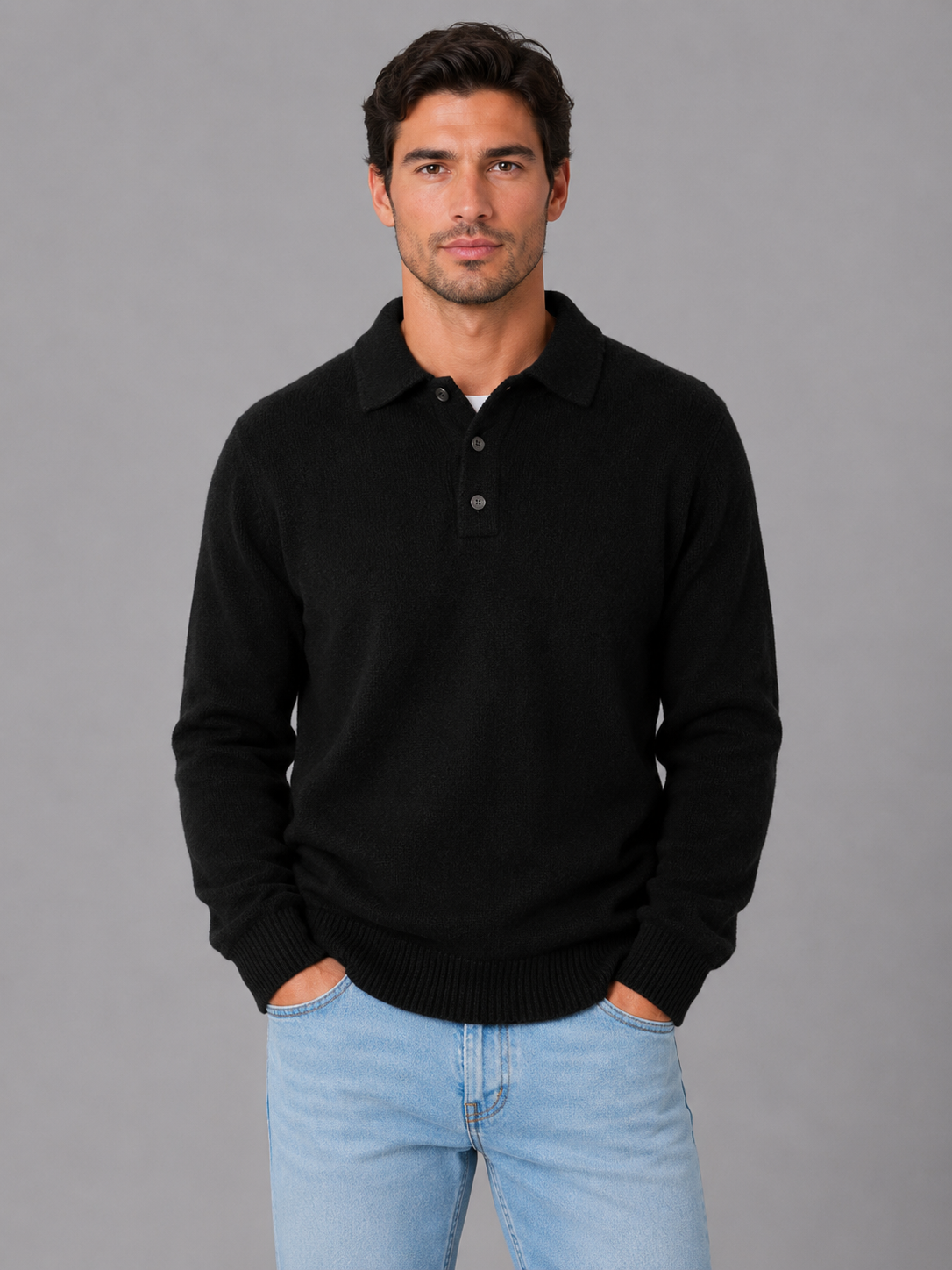 Kacob | Men's Knitted Button Polo Jumper