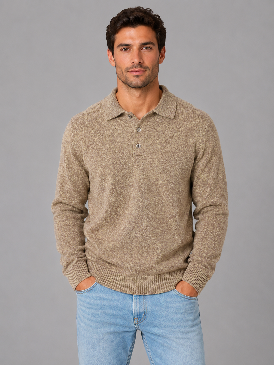 Kacob | Men's Knitted Button Polo Jumper